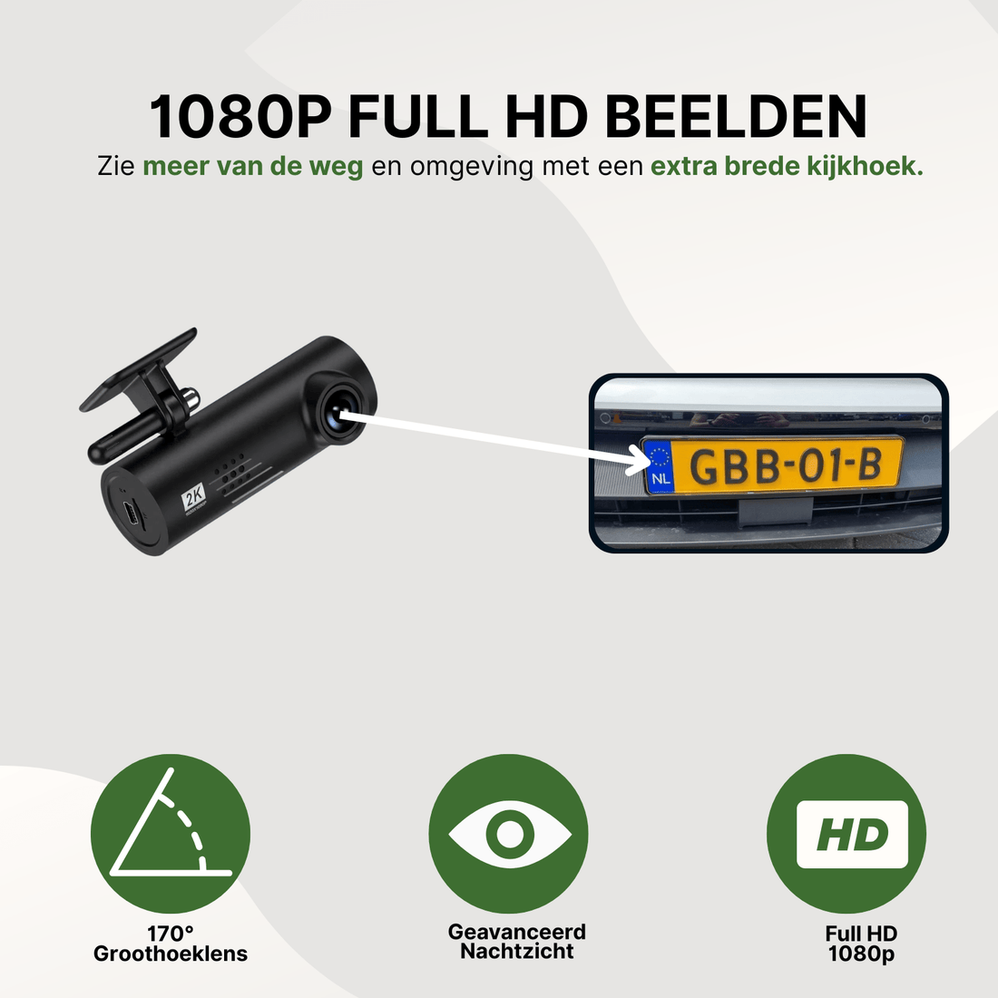 Kamera samochodowa VoiceGuard Pro z obrazem Full HD 1080p, obiektywem szerokokątnym 170° i zaawansowanym trybem nocnym dla wyraźnej rejestracji tablic rejestracyjnych.