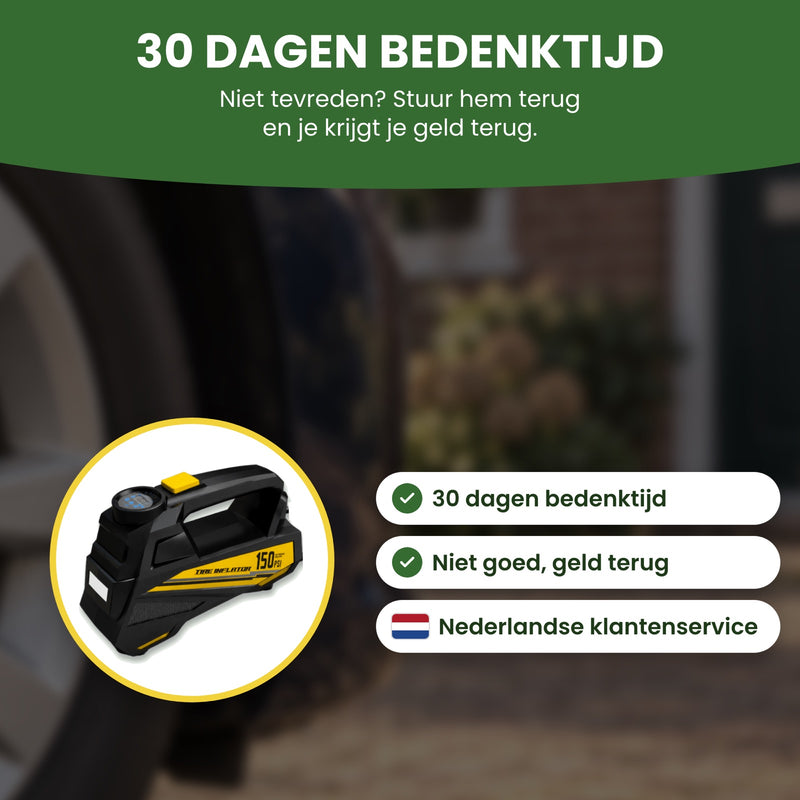AirBoost compressor met 30 dagen bedenktijd, niet goed geld terug en Nederlandse klantenservice