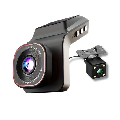 ClearView Ultra dashcam met compacte behuizing en achtercamera, ideaal voor volledige 2-kanaals opname van voor- en achterzijde van het voertuig.