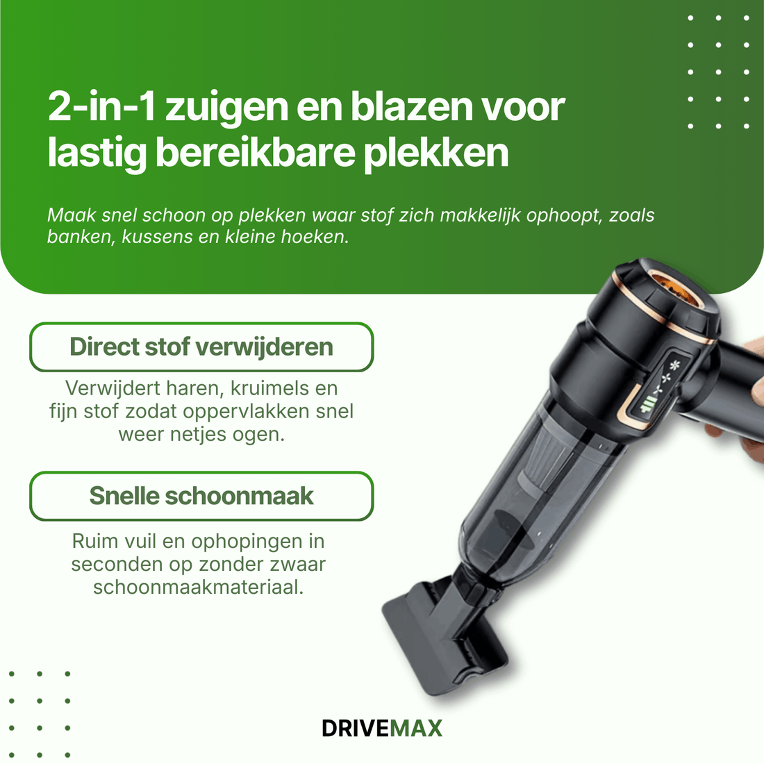 Bezprzewodowy odkurzacz ręczny 2 w 1 z funkcją odkurzania i nadmuchu, idealny do usuwania kurzu, okruchów i zabrudzeń z trudno dostępnych miejsc.