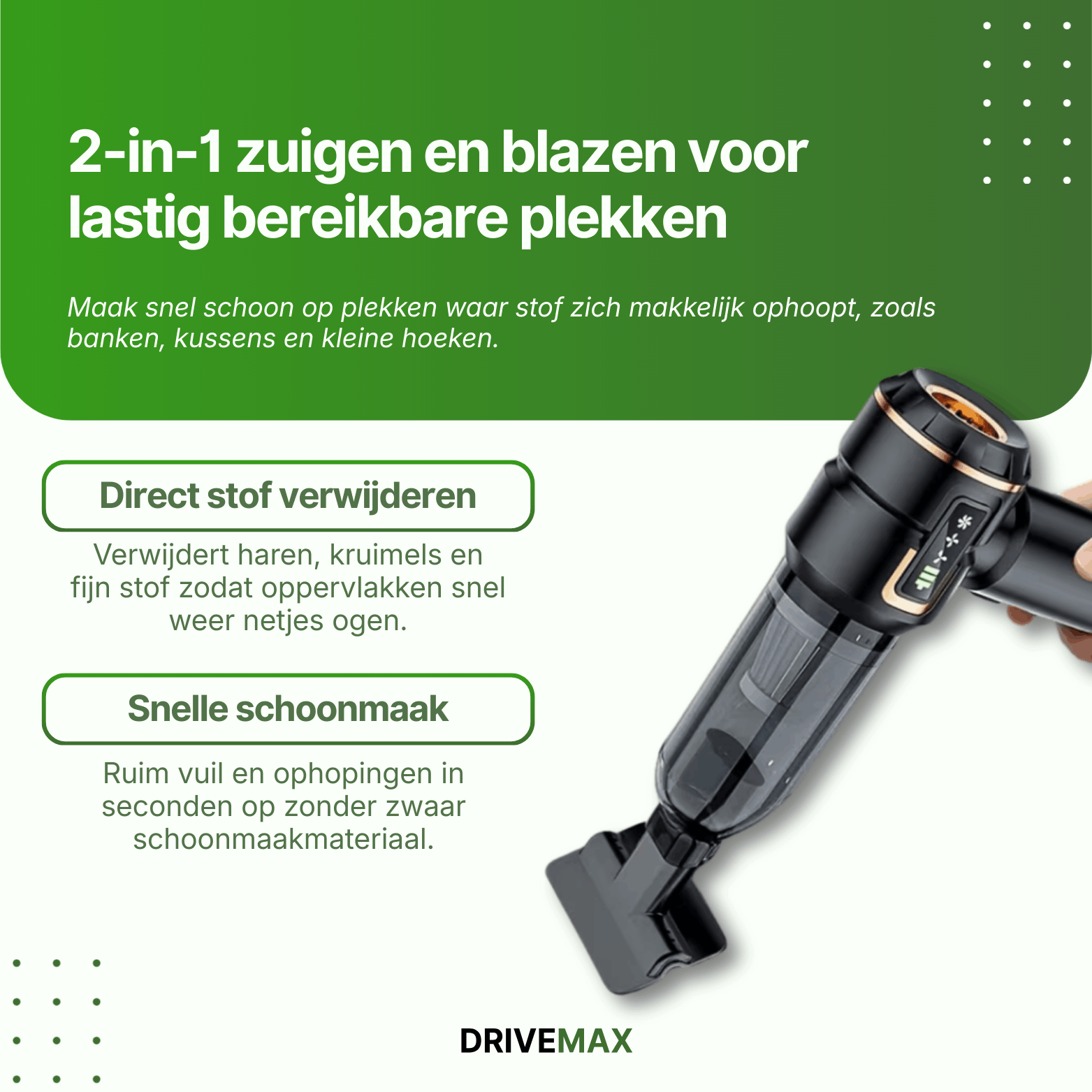 Bezprzewodowy odkurzacz ręczny 2 w 1 z funkcją odkurzania i nadmuchu, idealny do usuwania kurzu, okruchów i zabrudzeń z trudno dostępnych miejsc.