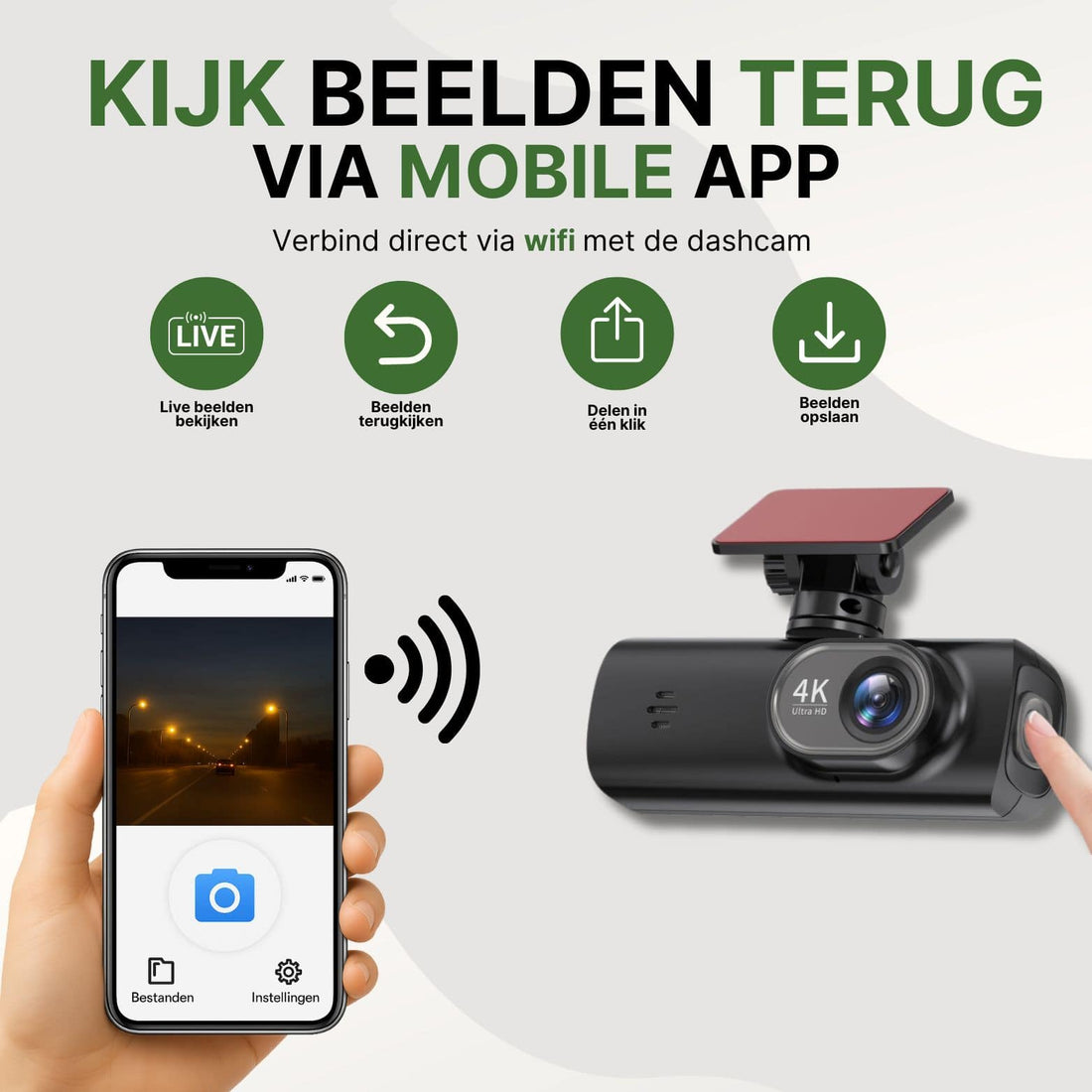 GuardianView Pro kamera samochodowa z Wi-Fi i aplikacją mobilną, dzięki której możesz oglądać obraz na żywo, łatwo przewijać, zapisywać i udostępniać za pomocą smartfona.