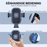 Czarny uchwyt na telefon Topk™ z obsługą jedną ręką, pokazany z przyciskiem i mechanizmem mocującym.